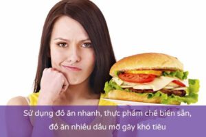 Ăn nhiều đồ ăn nhanh, các loại thực phẩm chế biến sẵn, thức ăn chứa nhiều dầu mỡ dễ bị ăn không tiêu