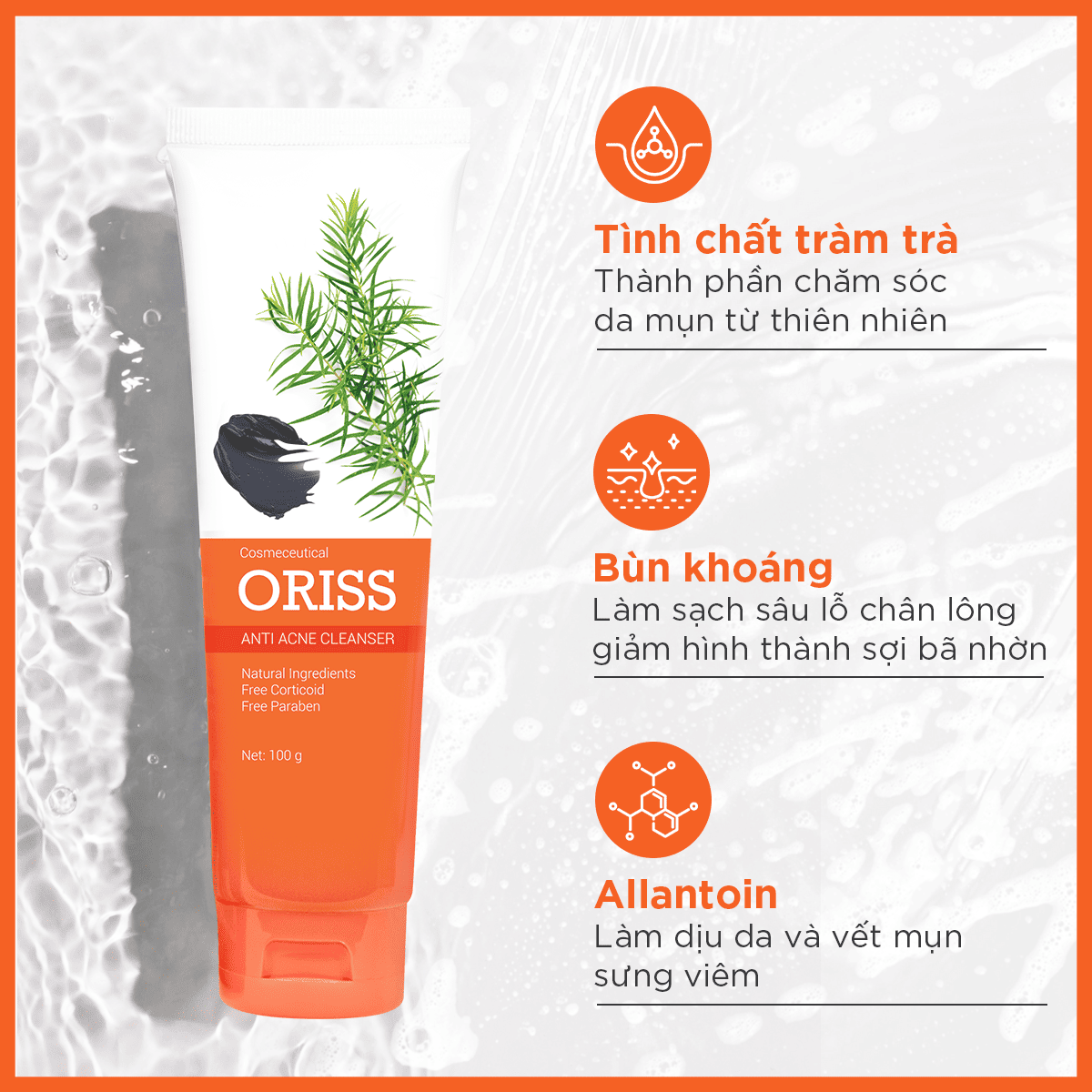 SỮA RỬA MẶT ORISS - Tạo bọt ngừa mụn chuyên dành cho da mụn - 100g