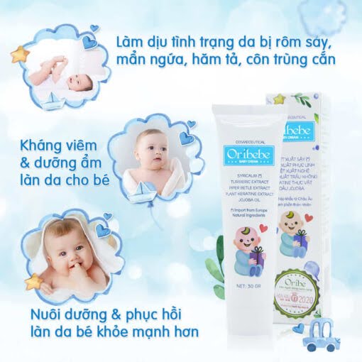 Kem em bé Oribebe - Kem Ngừa Hăm, Ngăn Ngừa Rôm Sảy Cho Bé Tuýp 30g.