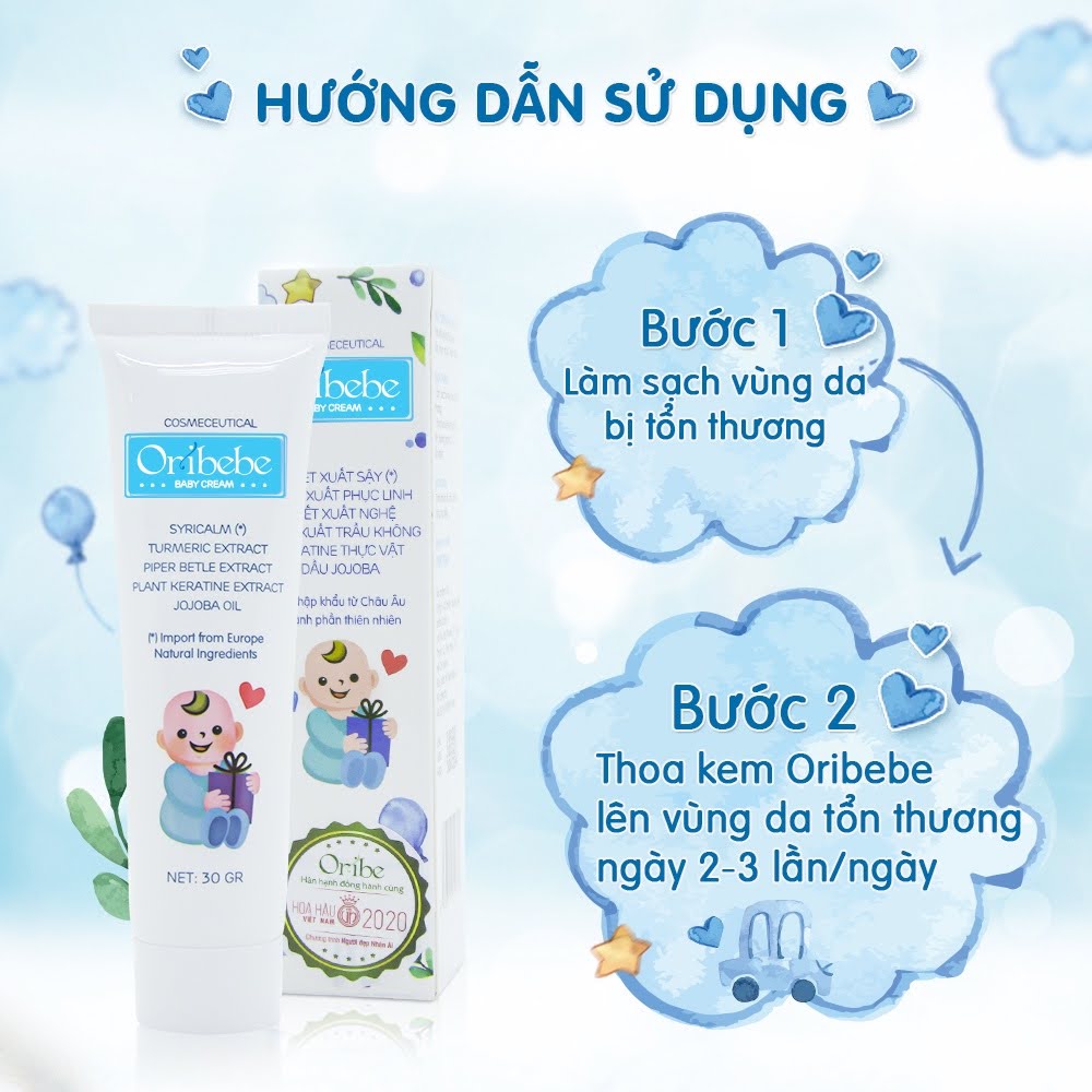 Kem em bé Oribebe - Kem Ngừa Hăm, Ngăn Ngừa Rôm Sảy Cho Bé Tuýp 30g.