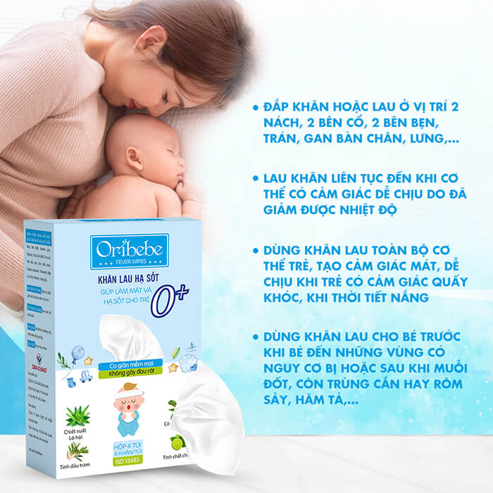 Cách dung khăn lau hạ sốt Oribebe 0+