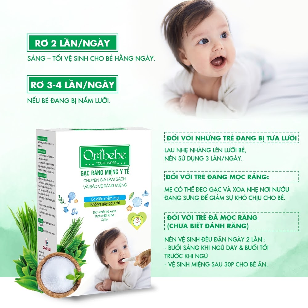 Gạc răng miệng y tế Oribebe - Gạc Rơ Lưỡi Vệ Sinh Răng Miệng Cho Bé Hộp 30 Gói.