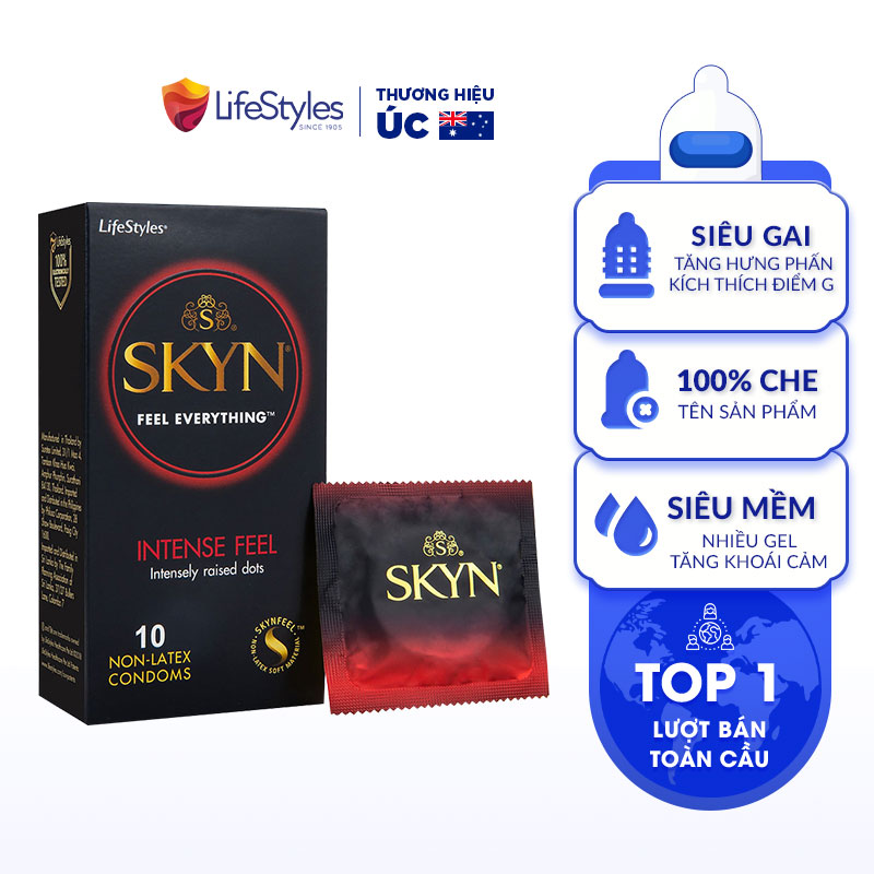 Bao Cao Su Gai Non-latex Siêu Mềm Siêu Mỏng SKYN Intense Feel Không Mùi Cao Su Nhiều Gel Tăng Khoái Cảm